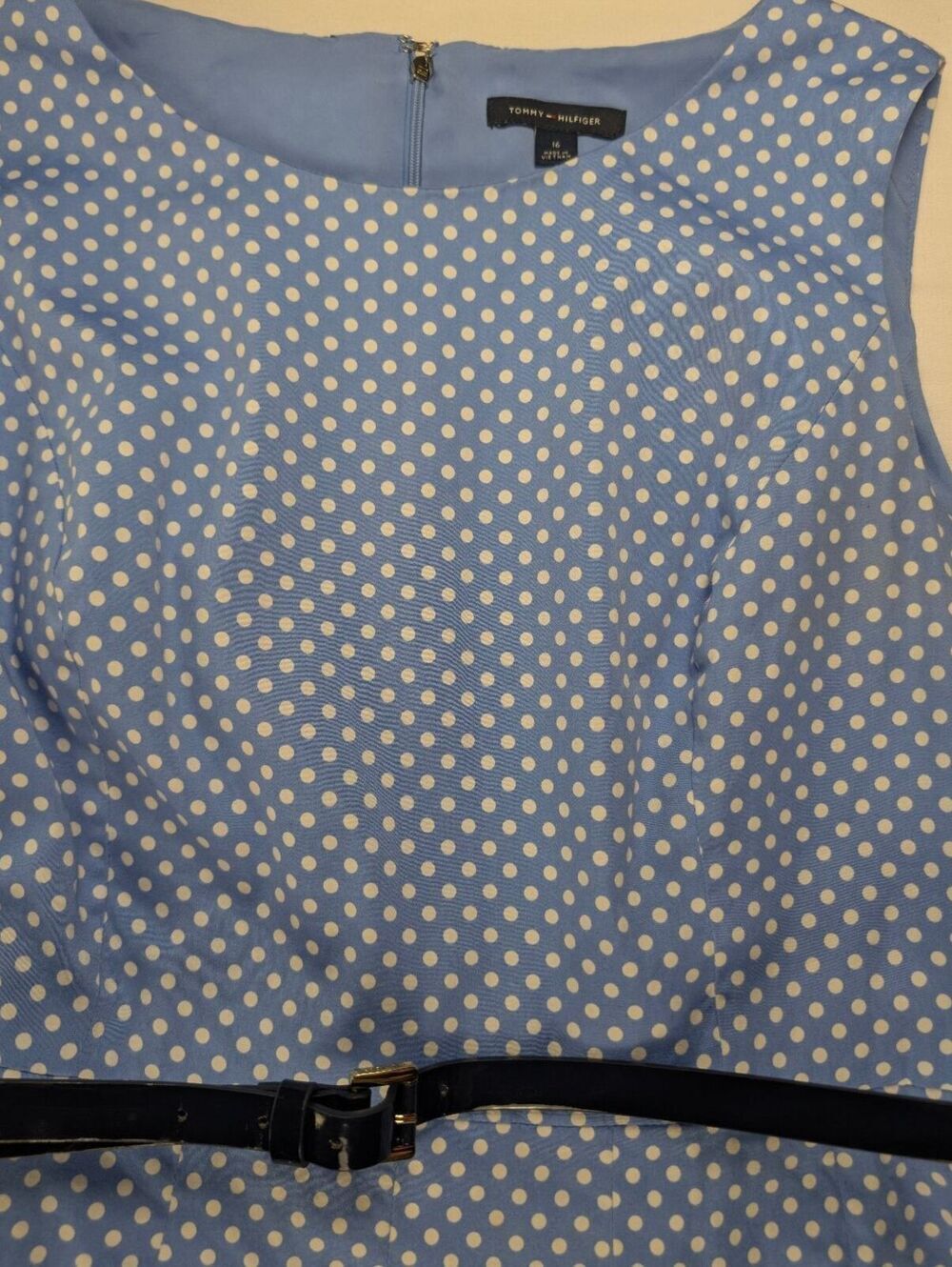 Tommy Hilfiger Light Blue Polka Dot Sleeveless Dress with Belt Size 16 - Picture 6 of 9